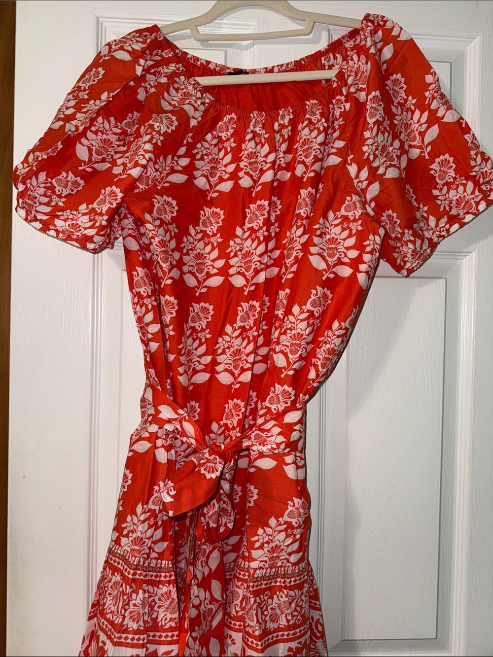 Ann Taylor Factory Red and White Floral Off-Shoulder Dress